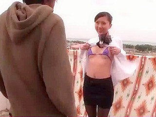 Sexually charged Nippon teenie gets freaky outdoors