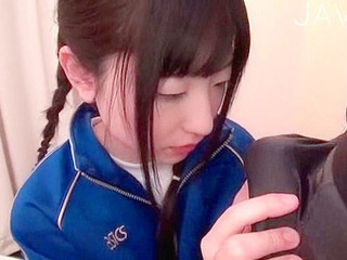 Nippon babe with cute face sucking real dick for sex