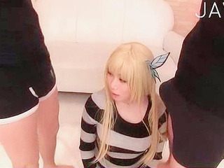 Nippon babe with delicious tits sucks dick like a porn star